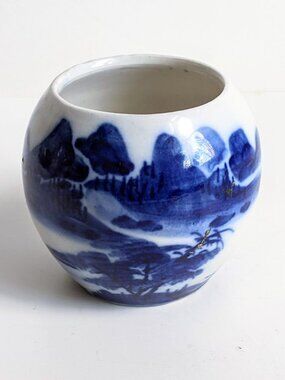 Chinese Blue & White Landscape Porcelain Bird Feeder Bird Dish